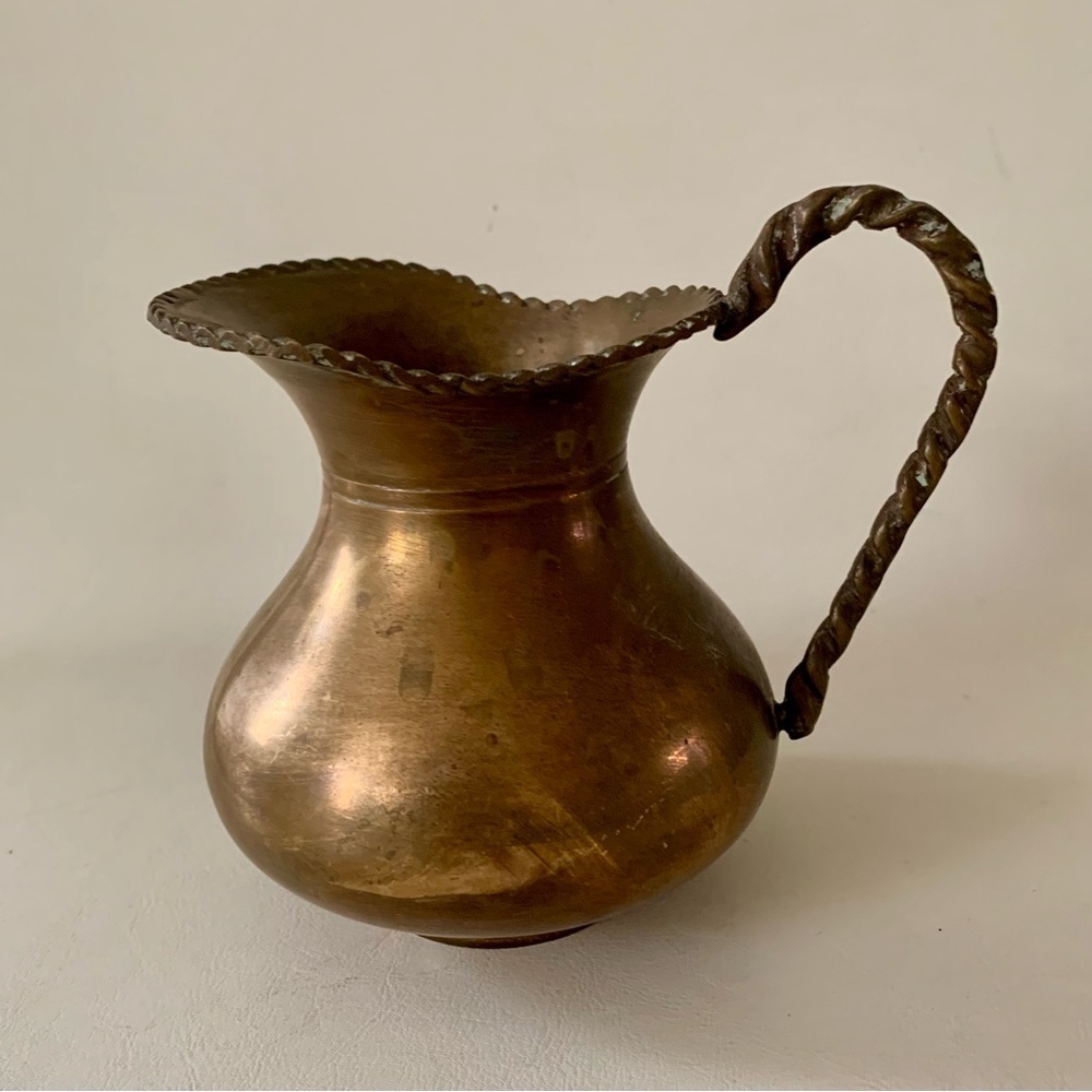 Vintage Solid Brass Water Pitcher Rope Handle Design Made in India